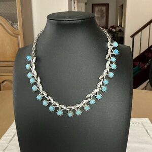 Turquoise Color Vintage Silver Tone Choker Necklace